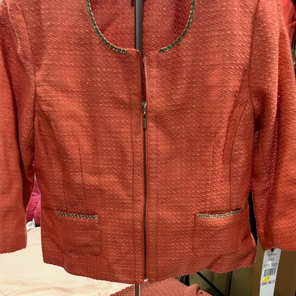 Nue Options Melon Coral Tweed Blazer Jacket Women's Size 6 NWT
